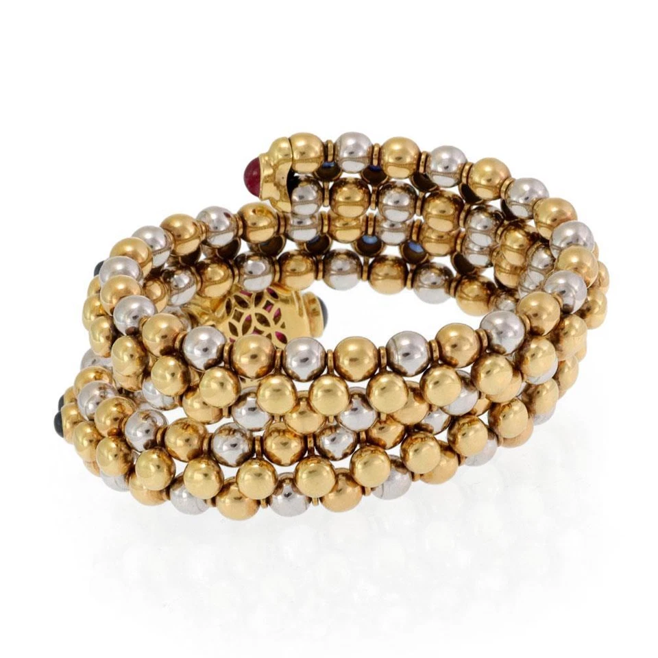 Brazalete envolvente vintage de 3 filas de diamantes y zafiros rubí de 11,25 quilates con cuentas Foto 4 de 4