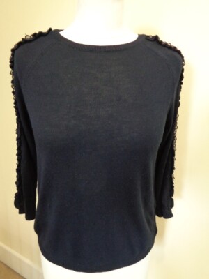 PER UNA MARINEBLAUER PULLOVER MIT SPITZENÄRMELN - GRÖSSE 10