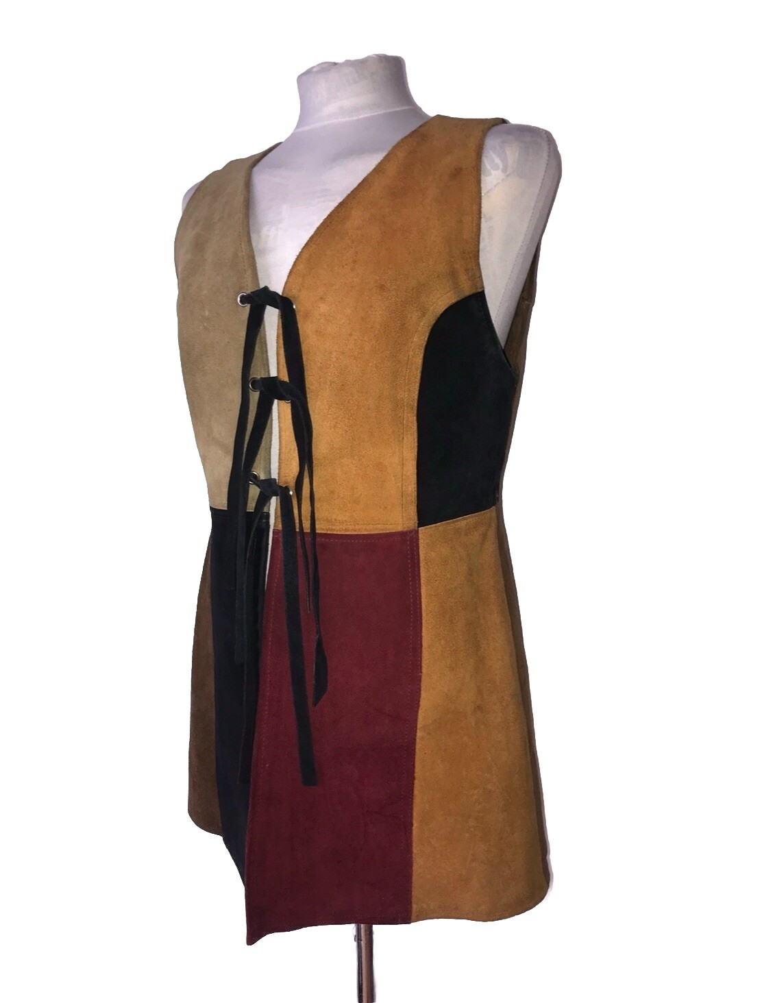 AUTHENTIC 1970'S MULTICOLOURED SUEDE PATCHWORK WA… - image 2