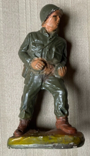 Vintage 1950 JH Miller WWII Chalkware Army Soldier Advancing Figurine - ML13 - 第 1/4 張圖片