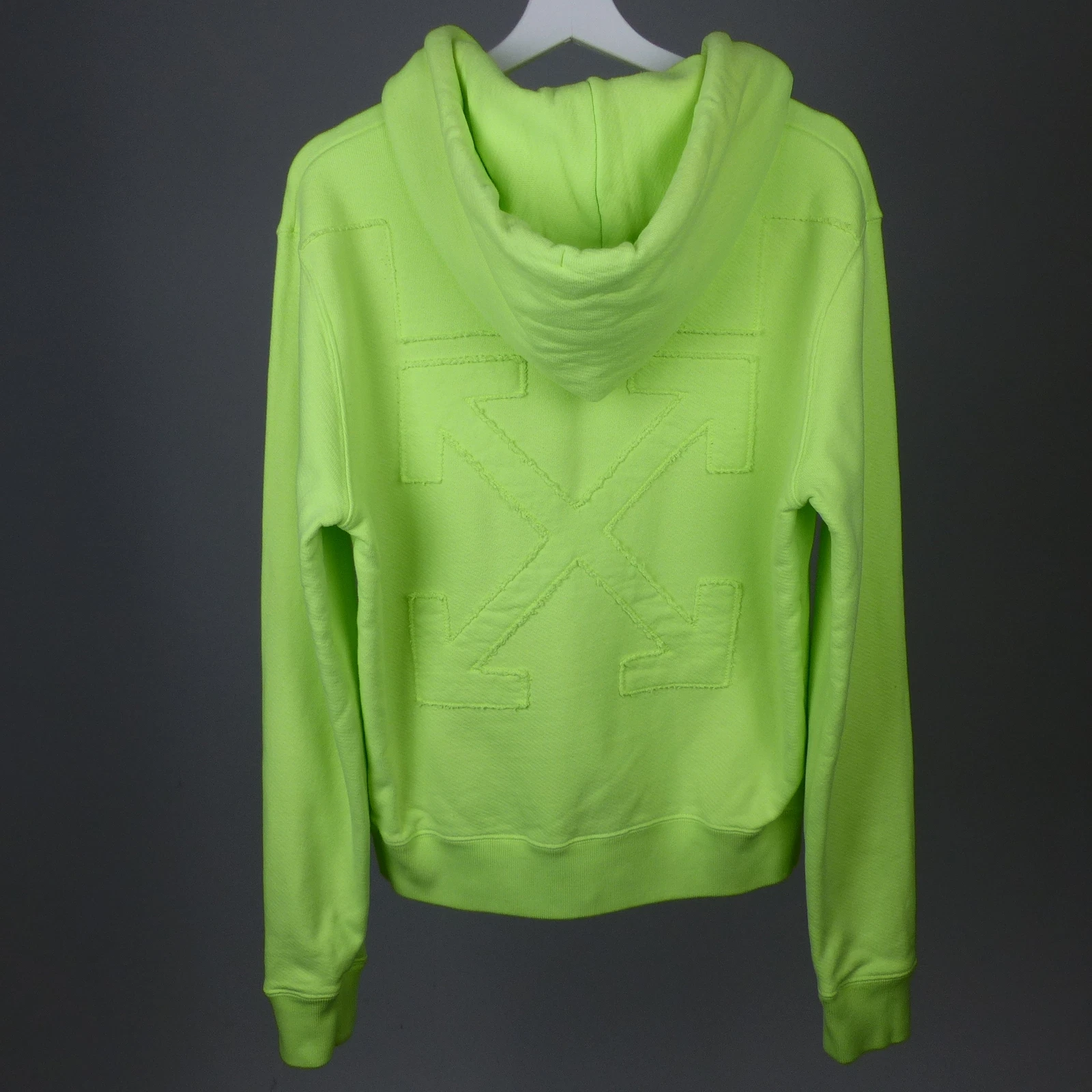 OFF WHITE Felpa con cappuccio bianca sporgente pullover giallo neon taglia S 36