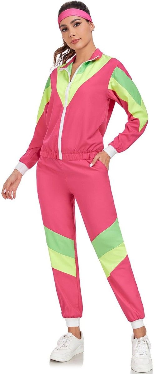 80s 90s Retro Windbreaker Set Womens Tracksuit Workout
