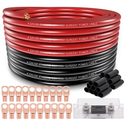 4 Gauge Wire (25ft Each- Black/Red) Copper With 100A ANL Fuse Holder, [MIXED] 