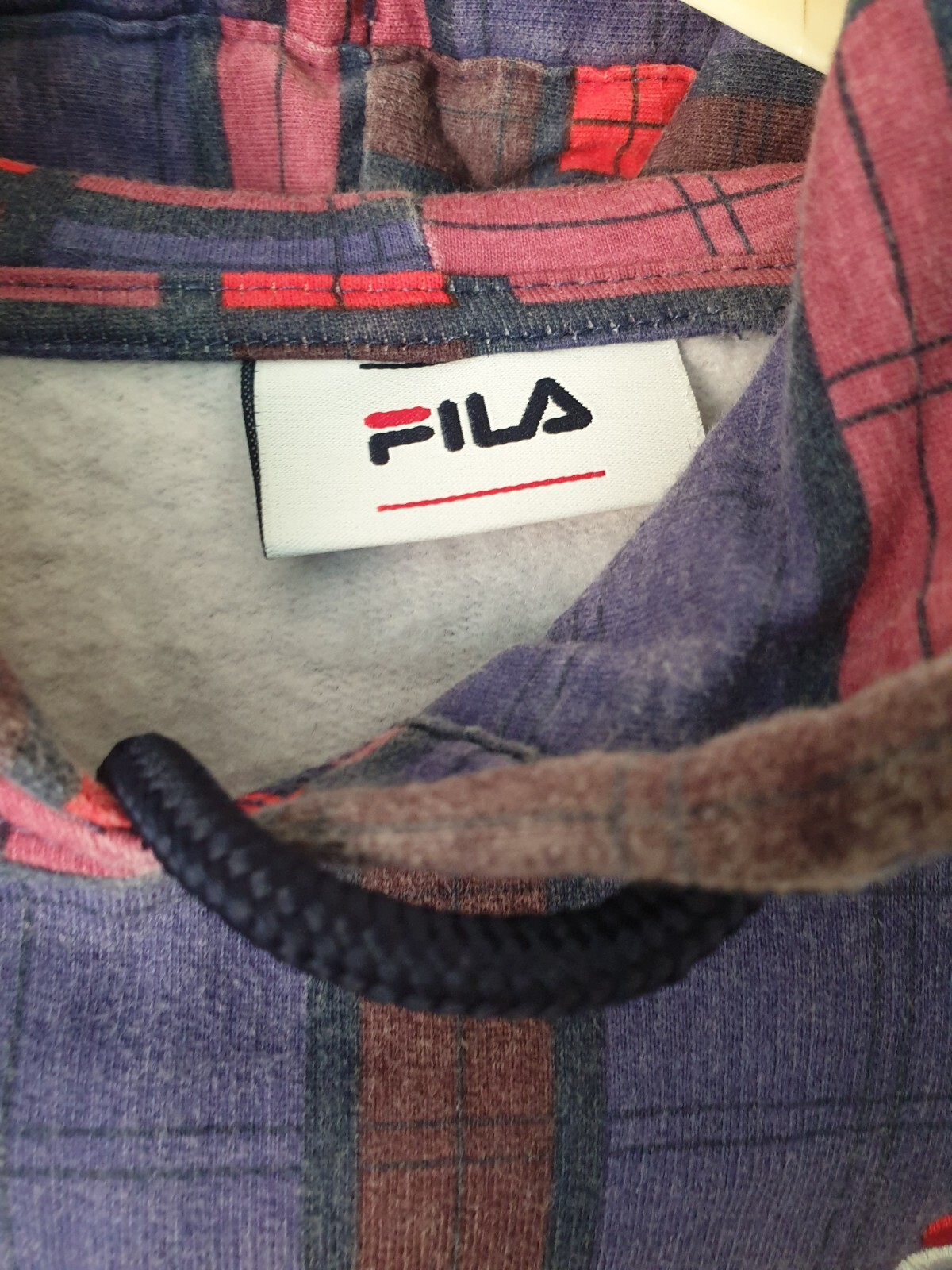 Felpa con cappuccio vintage Fila rara donna a scacchi tagliata taglia M