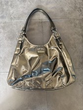 Coach Silver Patent Finish Shoulder Bag, Zip  Magnetic Snap, Blue Lining