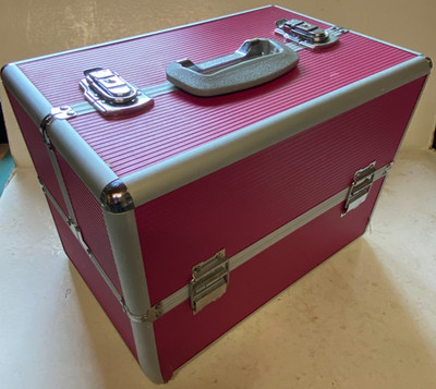 Rosa / Aluminium Schminkkoffer Kosmetik Friseur - Werkzeugkoffer 36 cm