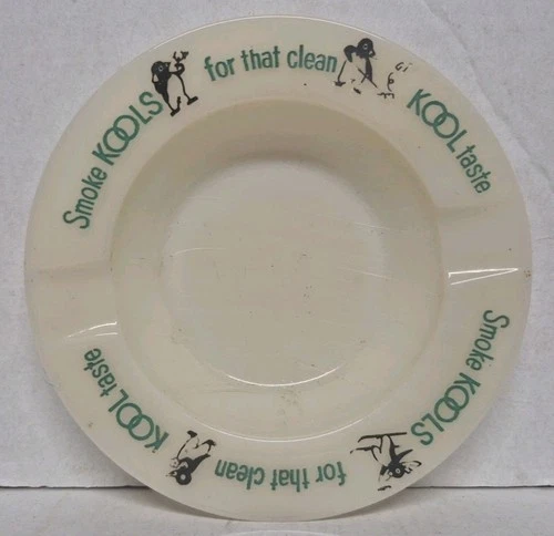 Vintage Milk Glass Kool Cigarettes Advertising Ashtray with Willie the Penguin