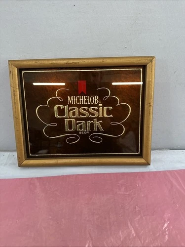 Vintage Michelob Classic Dark Beer Etched Mirror Sign Framed Bar Wall Decor
