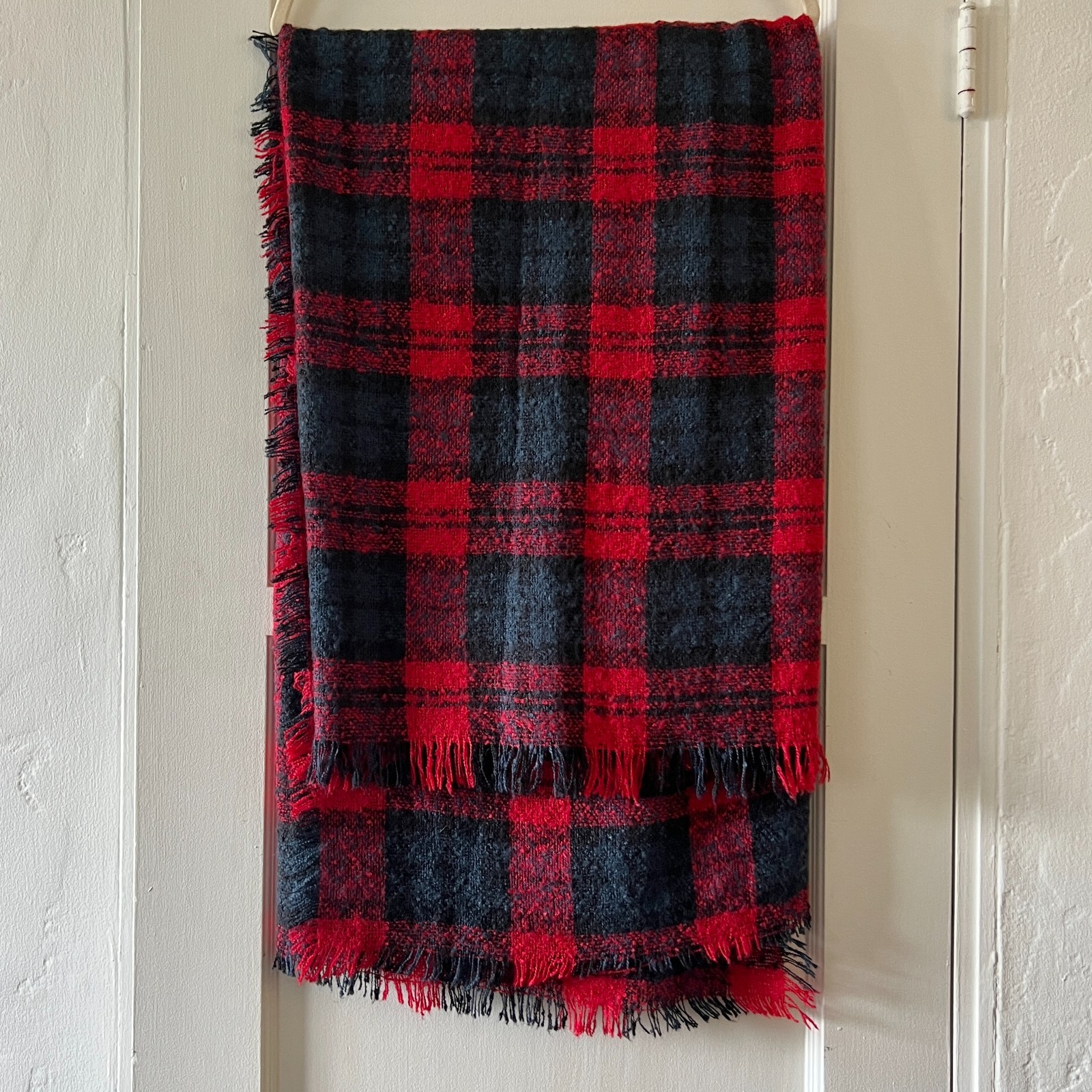 Luxe cashmere red and black tartan square throw blanket