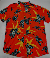 Volcom Classic Fit Men's Floral Orange Button Up Shirt Short Sleeve Size XL