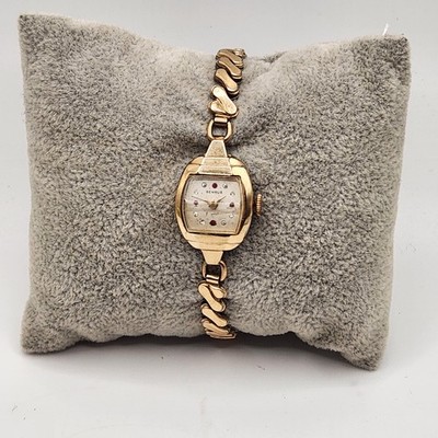 Vintage Benrus Ladies Watch Gold Tone 10K RGP Bezel Rhinestone Dial  Bracelet