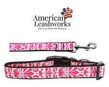 Made In America - Nylon Leashes and Collars - Bright Pink Damask