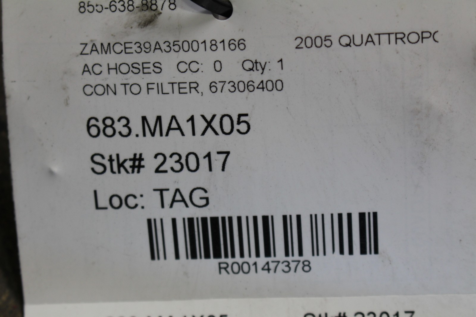 Maserati Quattroporte, AC Hose, Condenser to Filter, Used, P/N 67306400