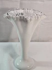 Fenton Silver Crested Trumpet Vase Ruffled Edge 13" Vintage Milk Glass