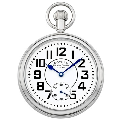 Gotham Men's Stainless Steel Mechanical Railroad Design Pocket Watch