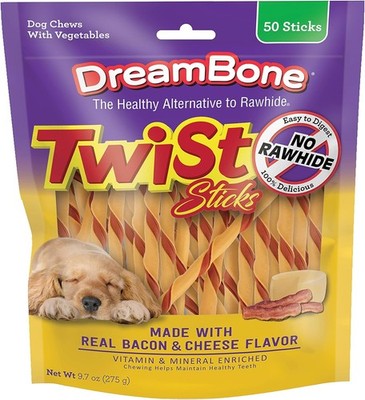 DreamBone Twist Sticks Bacon Cheese Flavor Dog Chews 50