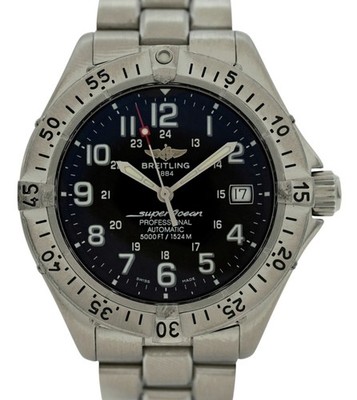 Breitling Men's 41mm Super Ocean 1500M Black Dial Automatic Watch! Ref: A17345!