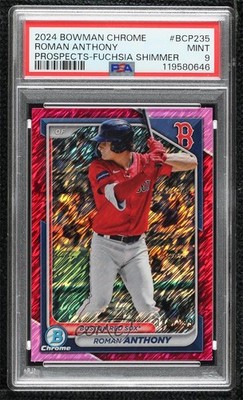 2024 Bowman Chrome Prospects Fuchsia Shimmer Refractor Roman Anthony PSA 9 1v3