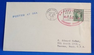 "Princess Louise"  Ship Cancel  Vancouver - Skagway.  Way Mail