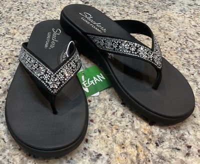 SKECHERS Womens Sz 9 M Meditation Luxe Flip Flop 163662 Black/Bling MSRP $50 NWT