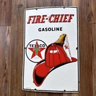 Vintage 1952 Texaco Fire-Chief Gasoline Porcelain Sign 12” X 18”  USA EX!