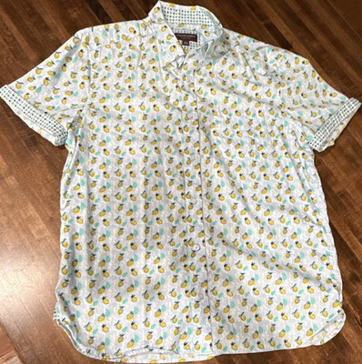 Johnston & Murphy Men's Fruit Print Button-Up Shirt Blue Yellow Green Size L