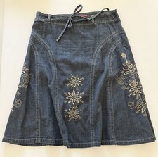 Vintage FADED GLORY Denim Jean Skirt Embroidered Flare Boho Festival Cottage 12