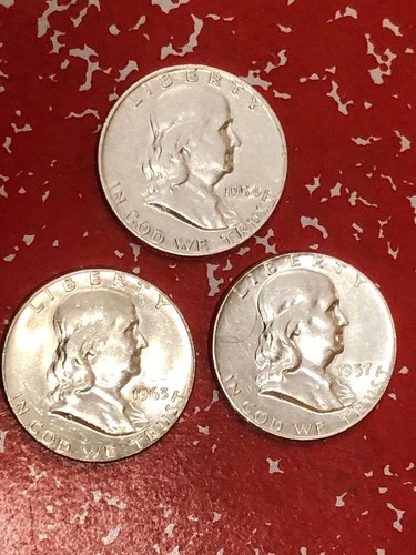 Franklin Half Dollars 1954, 1957, 1963 AU/BU Nice Coins