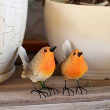 2 Pieces Robin Figurine Gift Idea Garden Bird Figurine for Flower Pot