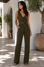 Plisse Plunge V-Neck Jumpsuit Date Night Cocktail Party Summer NEW Stretch 6
