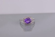 Sterling Silver Textured Diamond Accent Oval Purple Amethyst Band Ring 925 Sz: 7