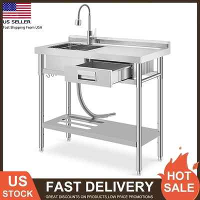 #ad #ad 39.4x19.7x38.6#x27;#x27; Stainless Steel Commercial Utility Sink Single Bowl with Drawer $171.94
