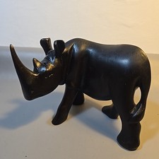 Vintage Carved Dark Wooden African Rhinoceros Rhino Figure Ornament Sculpture