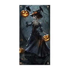 Halloween Door Cover Skeleton Witch 35 x 71 Inch
