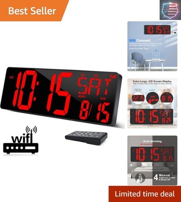 Large Digital Wall Clock WiFi Sync, 16.5 in Large Display Wall Clock with Tem...