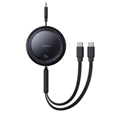 Baseus 2 in 1 Type-C 100W Retractable Charging Cable, Length: 1m (Black)