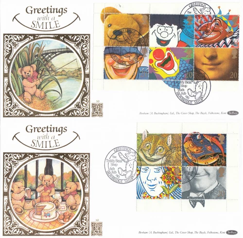 Greetings GB 22Ct GOLD Benham FDC x2 Teddy Bear Shop 1990 CLEARANCE (134346)