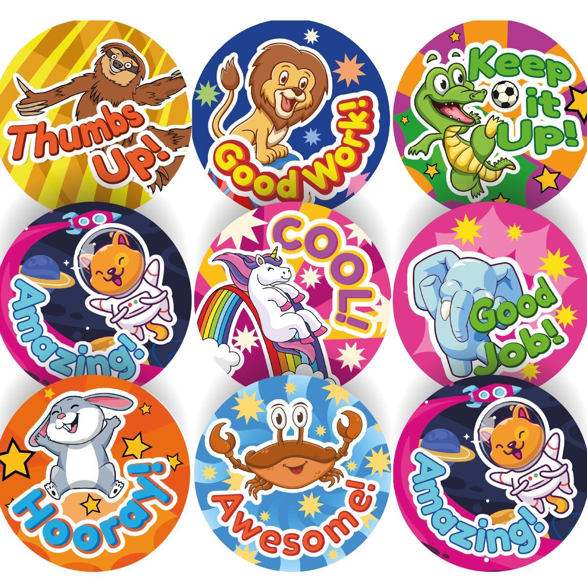144 Cool Praise Animals - 30mm - Glossy Reward Stickers for Teachers & Parents