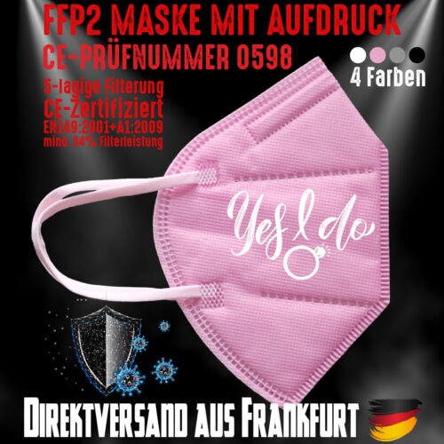 FFP2 Maske Atemschutzmaske Mundschutz Nasenmaske Yes, I do Hochzeit 4 Farben - Bild 1 von 9