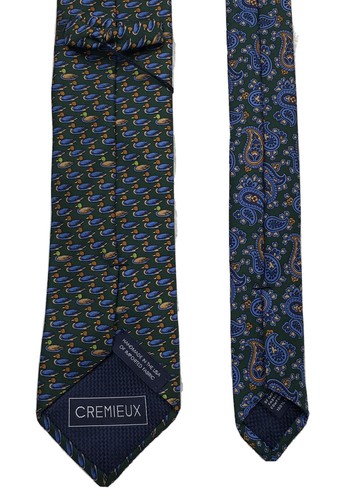 Corbata de cuello Cremieux verde con patos azules estampados 100% seda $59+ ¡NUEVA bonita! - Imagen 4 de 6