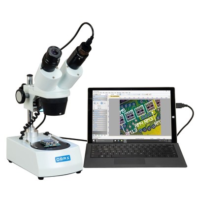 OMAX 10X-30X Cordless Binocular Stereo Microscope with LED Lights and 3MP Camera