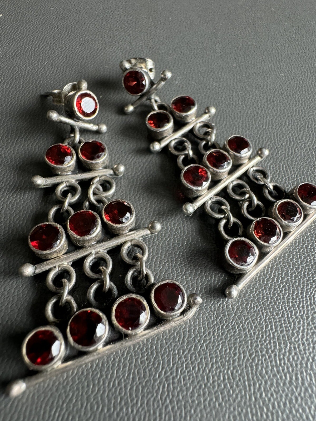 Red Ruby Dangle Earrings Sterling Silver 925 Arti… - image 1