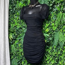 Princess Polly Dress 10 Black Bodycon Ruched Puff Sleeve Party Cocktail 2837