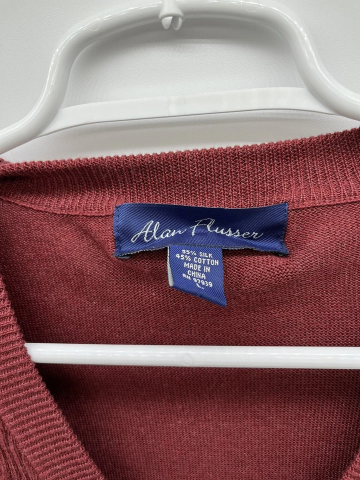 Alan Flusser Mens Sweater Cardigan Vest V-neck button up casual Burgundy  Size L - Image 2 of 4