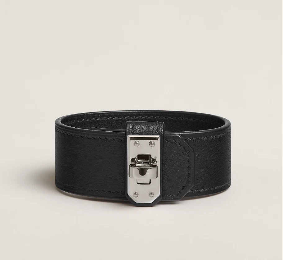 HERMÈS Bracciale Hermes Mini Kelly Twist GM pelle di vitello veloce T2 89 Noir nuovo con scatola