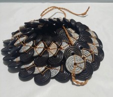 Awesome Vintage Belt Tribal Enthic Look Carved Wood Disk Black White Boho Chic