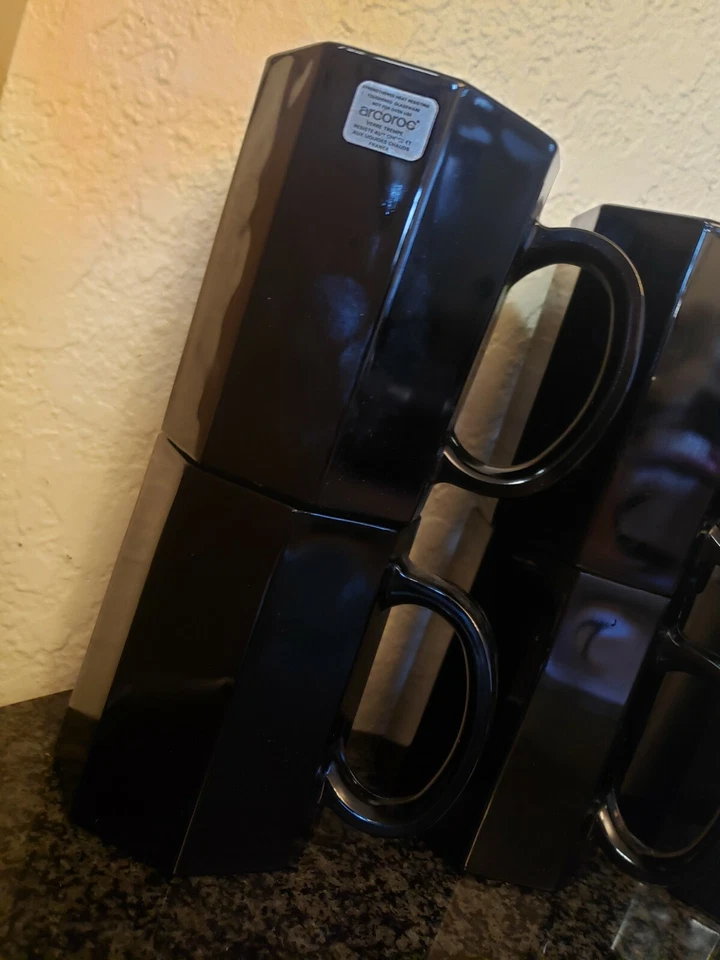 Juego de 6 tazas de café vintage Arcoroc Francia octágono de vidrio negro OCTIME Foto 2 de 3