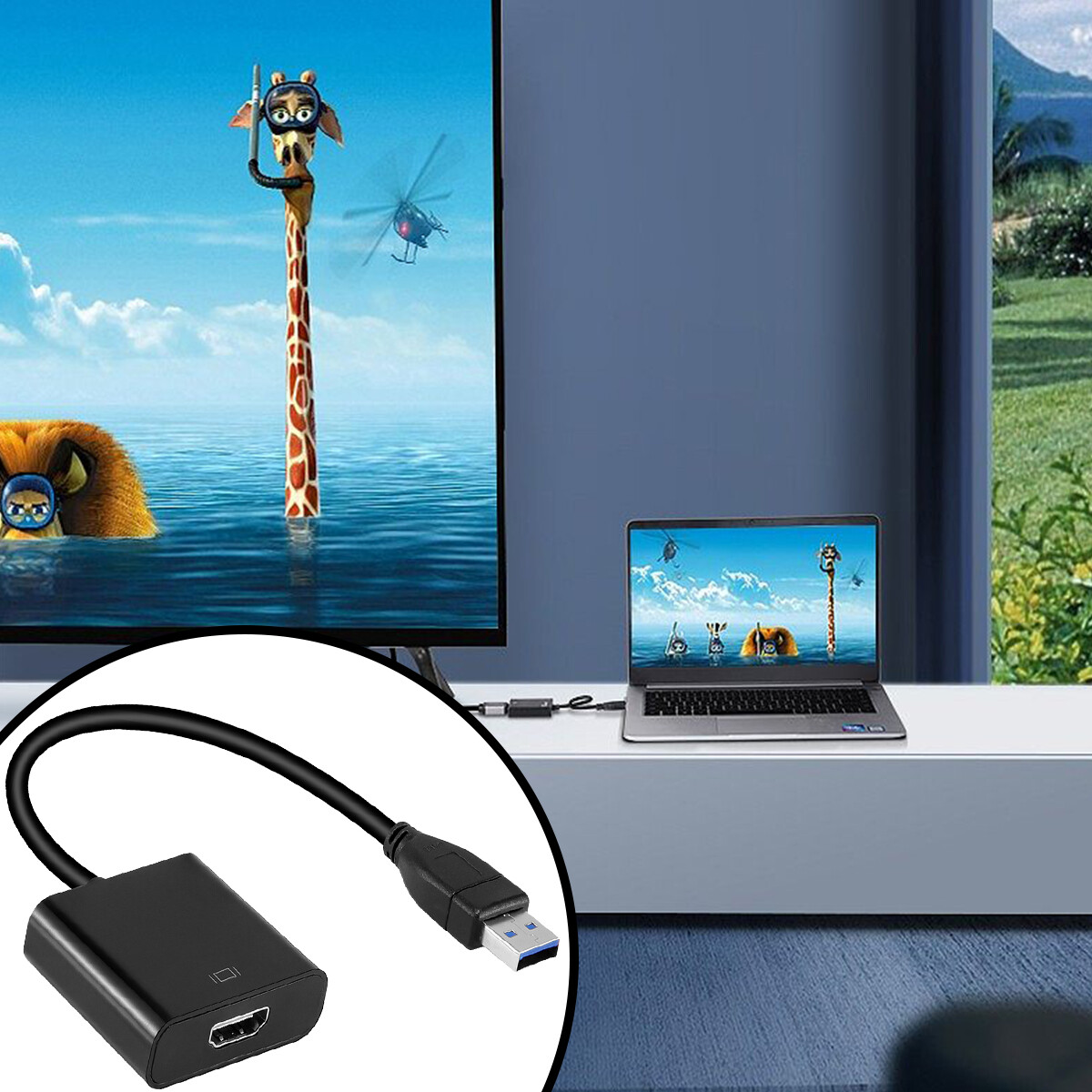 Adattatore USB 3.0 A HDMI 1080p Convertitore Per PC Laptop HDTV - Nero, Portatile