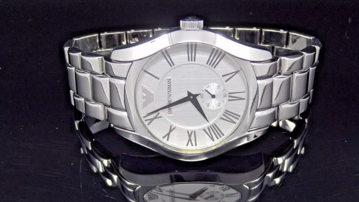 Emporio Armani AR-0647 Classic Solid Stainless Steel Silver Tone Men's Watch  | eBay