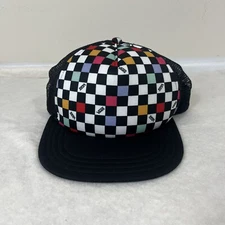 Vans Checkerboard Trucker Hat Cap Flat Brim Mesh Snap Back Adjustable